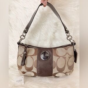 Coach Tan and Brown Signature Shoulder Bag